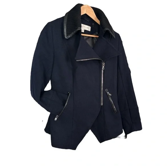 TRINA TURK Fine Lambswool Blend Jacket/Elevated Pea Coat Asymmetrical Collar, 4 - Picture 4 of 14